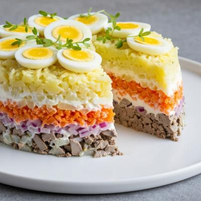 Слоеный печеночный салат: пошаговый рецепт с фото - простой и сытный