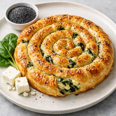 Слоеный пирог с брынзой и шпинатом - закусочная спираль