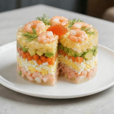 Слоеный салат с креветками и авокадо: пошаговый рецепт с фото