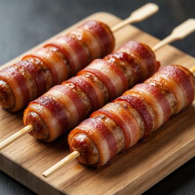 Сосиски в беконе - горячая закуска к пиву Рецепт с сахаром и перцем в духовке и на гриле