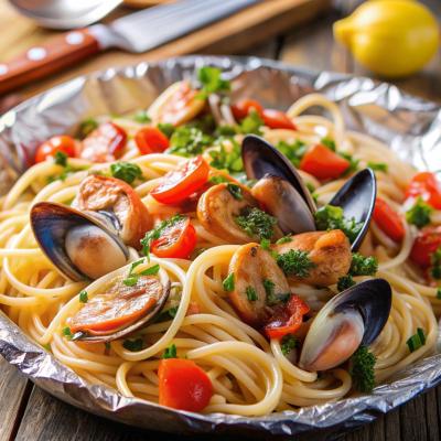 Спагетти с морепродуктами на фольге: итальянская классика в новом исполнении