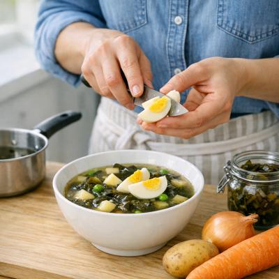 Суп с морской капустой и яйцом: быстрый и полезный обед на одну порцию