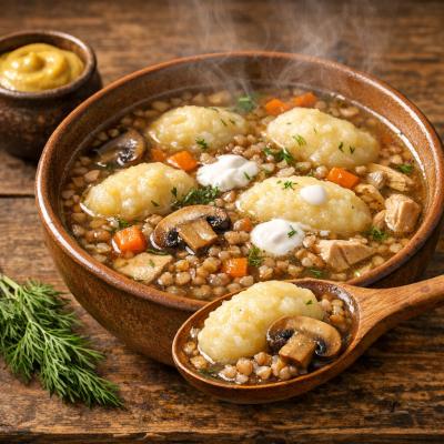 Сытный обед на одного: рецепт гречневого супа с картофельными клецками