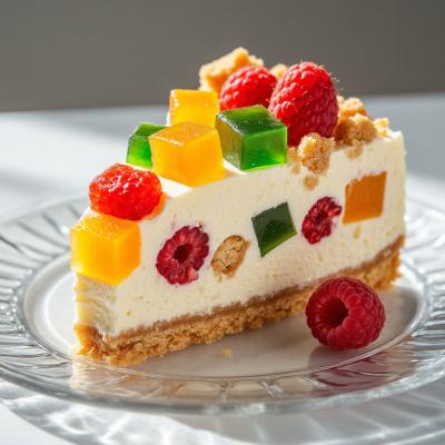 Торт Битое стекло - красочный желейный десерт без выпечки с фруктами и печеньем