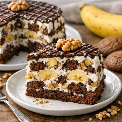 Торт из пряников без выпечки с бананами и сметанным кремом