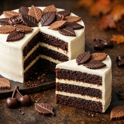 Торт Осенние листья - бисквит со сливочным кремом и шоколадным декором
