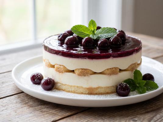 Торт панна-кота с печеньем и вишней