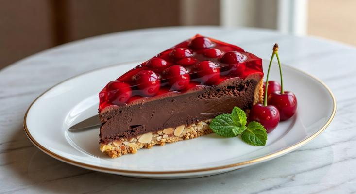Торт Вишня в шоколаде - миндальный корж и вишневое желе
