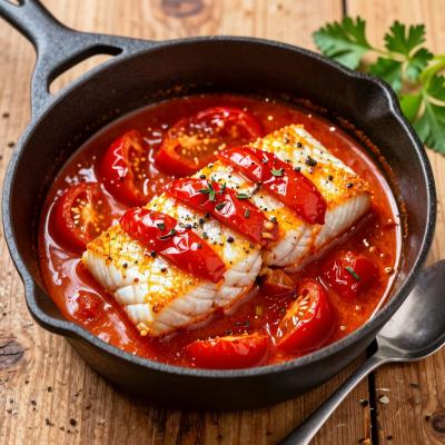 Треска с болгарским перцем по-испански в томатно-винном соусе - пошаговый рецепт