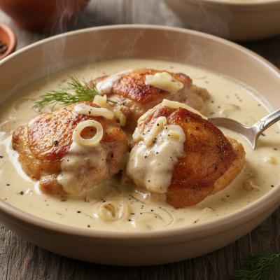 Тушеная курица (свинина, говядина) в сметанном соусе в мультиварке - рецепт с фото, как в детстве