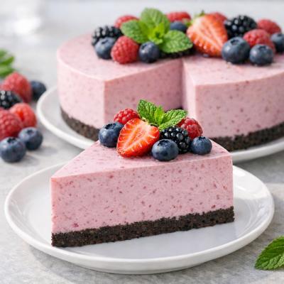 Творожно-желейный торт без выпечки с ягодами и печеньем