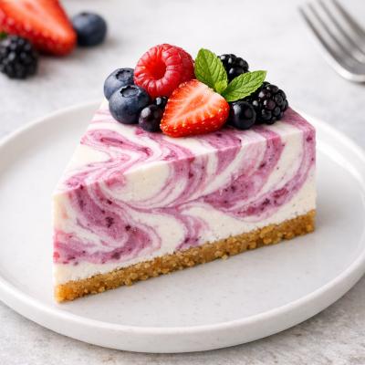 Творожно-ягодный торт без выпечки: двухцветный