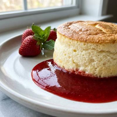Творожное суфле с клубничным соусом - воздушный десерт
