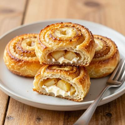 Творожные Улитки с яблоками и творожным кремом - пошаговый рецепт