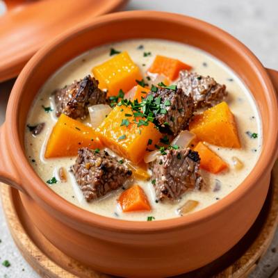 Тыква с мясом и овощами в сметане - рецепт