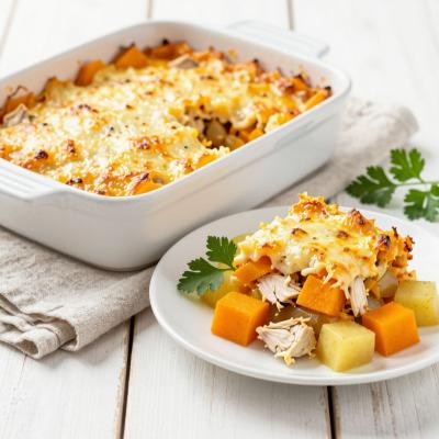 Тыква запеченная с куриным филе и картофелем - пошаговый рецепт с фото