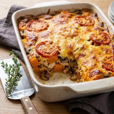 Тыквенная запеканка с грибами и курицей