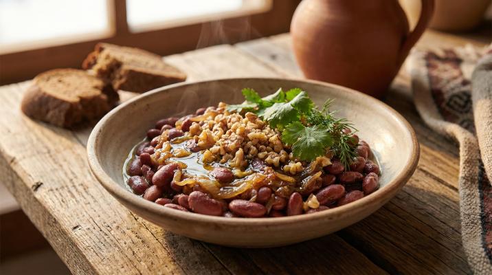 Тёплый фасолевый салат с орехами - постный рецепт с фото пошагово