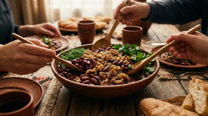 Тёплый фасолевый салат с орехами - постный рецепт с фото пошагово