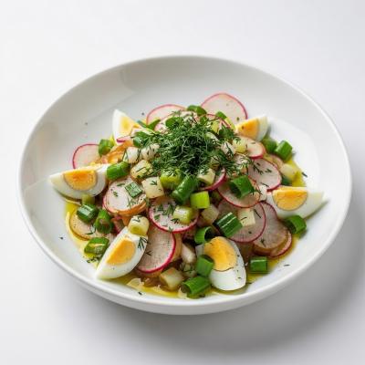 Тёплый салат из редиса и зелёного лука