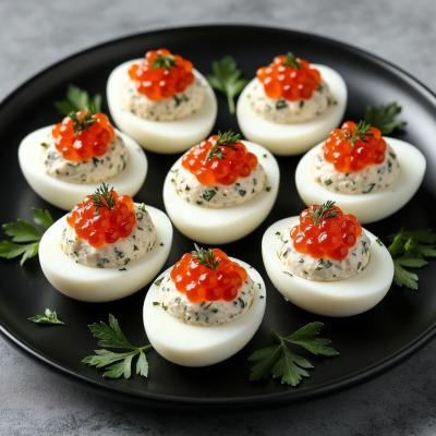 Яйца, фаршированные сельдью и красной икрой: рецепт праздничной закуски