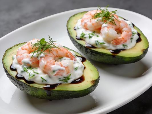 Закуска из авокадо с креветками - изысканная порционная закуска Рецепт с йогуртовым соусом для фуршета