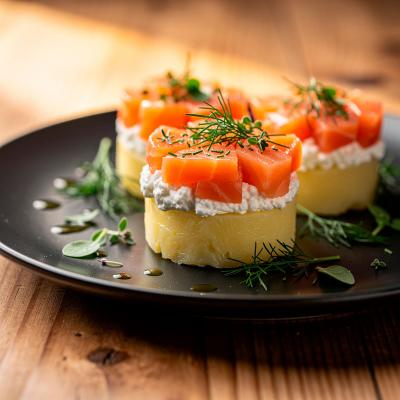 Закуска на фуршетный стол из сёмги и картофеля