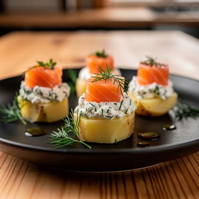 Закуска на фуршетный стол из сёмги и картофеля