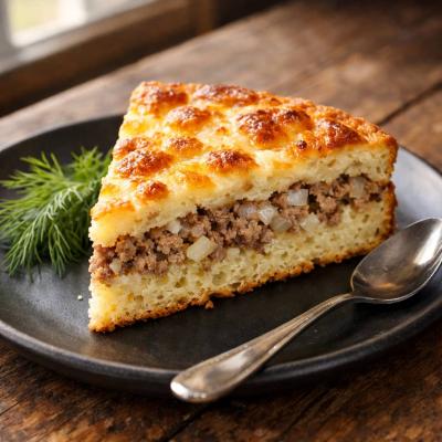 Заливной пирог с мясом - быстрый рецепт на сметане