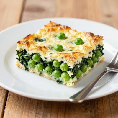 Запеканка из рикотты с шпинатом и горошком - легкий ужин - пошаговый рецепт